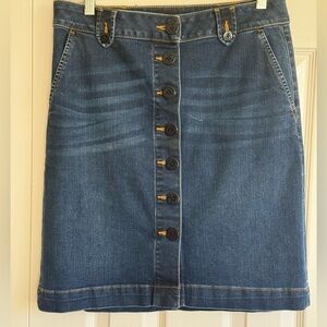 Talbots Blue Denim Pencil Skirt with Button Detail